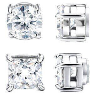 2 Pair 6MM - 4 Prong Stainless Steel & CZ Magnetic Non-Piercing Stud Earrings
